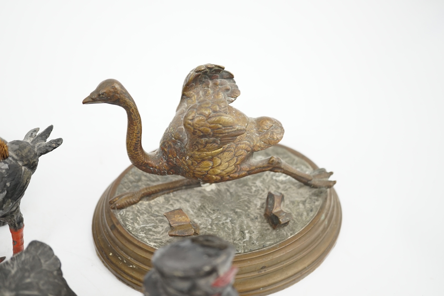 A collection ten 19th and 20th century novelty animal bronze and metal ink wells, including a Martin Brothers style ‘Wally’ inkwell